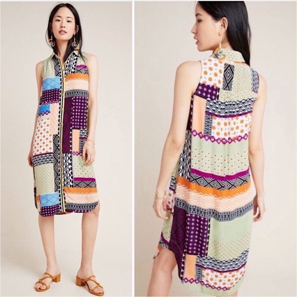 Anthropologie Patchwork Print Everyday Shirt Dress - image 1
